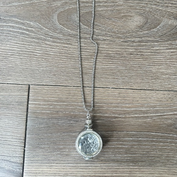 long silver necklace with rhinestone detailing and rhinestone charm - Picture 2 of 4